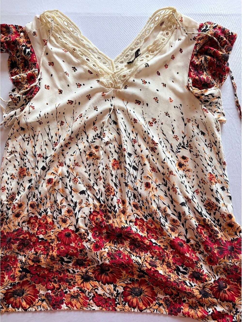 Suzanne Betro Women's 4X Floral Boho Tunic Top Lace V-Neck Ruffle Sleeve